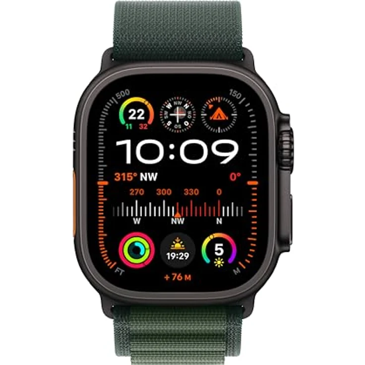 Apple Watch Ultra 2 GPS + Cellular, 49 mm, Titangehäuse Schwarz, Alpine Loop Dunkelgrün, M – Bild 2