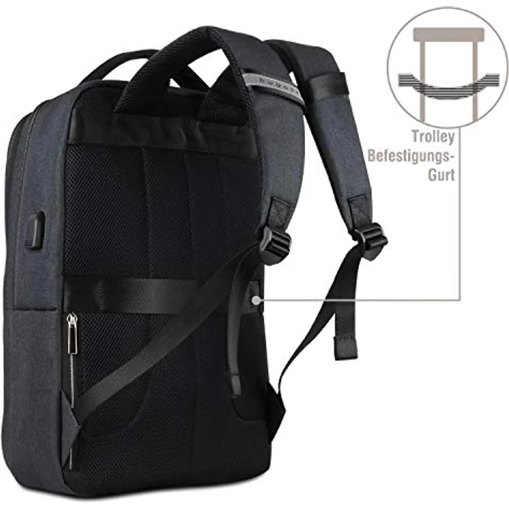 bugatti Sera Rucksack, RFID-Schutz, 45cm Laptopfach, anthrazit, 100% Polyethylen – Bild 3