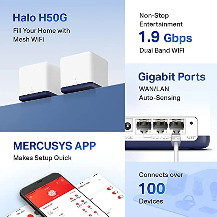 Mercusys Halo H50G, AC1900 Mesh Wi-Fi System, 2er Pack, Dual-Band, weiß, für nahtloses Streaming und hohe Reichweite bis 6000 ft² – Bild 3