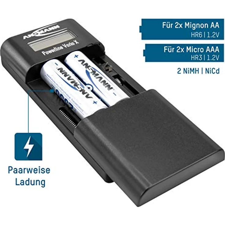ANSMANN Universal-Ladegerät für Li-ion, Li-Po Akkupacks & AA, AAA NiMH Akkus mit automatischer Abschaltung und Verpolschutz - Powerline Vario X – Bild 4