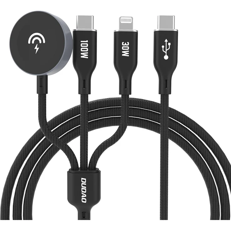 Dudao A12Max+ 3in1 100W PD Ladekabel, USB-C zu Lightning, 1,2m für Apple Watch, schwarz