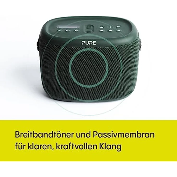 Pure Woodland Outdoor Lautsprecher mit Bluetooth & DAB+/FM Radio (wasserdicht IP67, robust, tragbar, 14h Akku - perfekt für Garten & Camping) Grün – Bild 5
