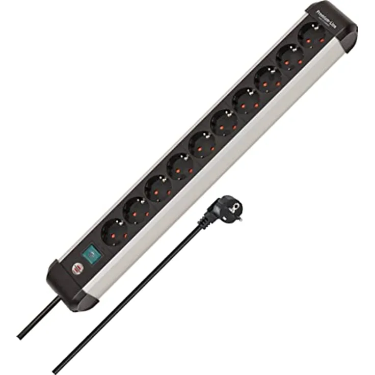 Brennenstuhl Premium-Alu-Line Steckdosenleiste 10-Fach/Steckerleiste aus hochwertigem Aluminium (Mehrfachsteckdose mit Schalter und 3m Kabel, Made in Germany)