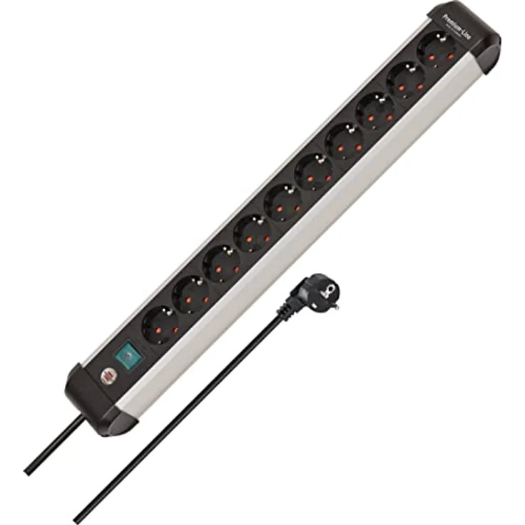 Brennenstuhl Premium-Alu-Line Steckdosenleiste 10-Fach/Steckerleiste aus hochwertigem Aluminium (Mehrfachsteckdose mit Schalter und 3m Kabel, Made in Germany) – Bild 1