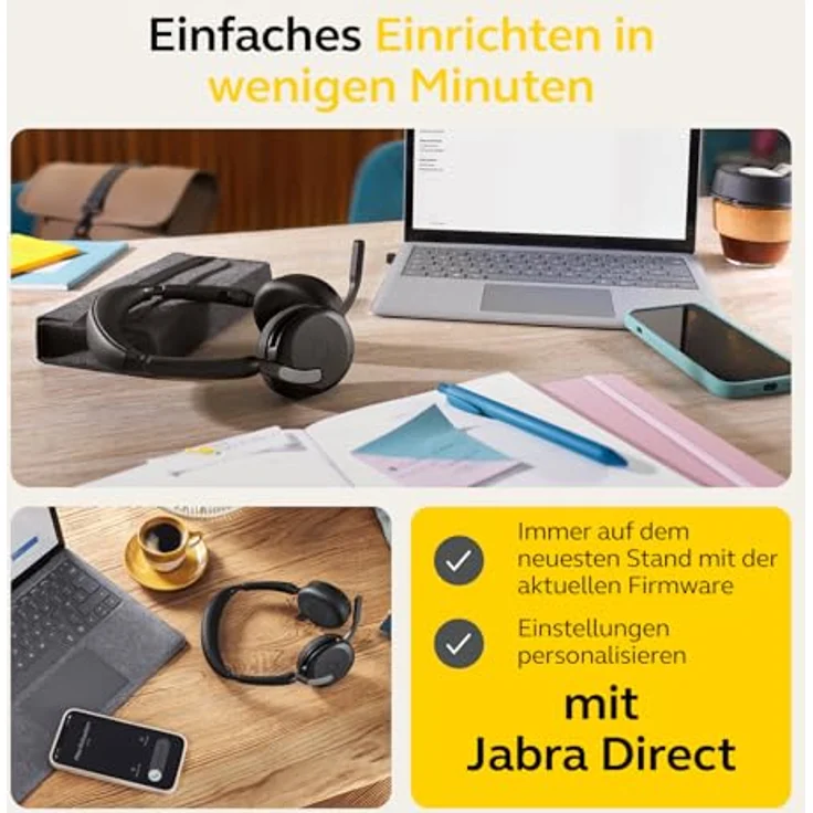 Jabra Evolve2 65 Flex - Stereo-Bluetooth-Headset mit Wireless-Charging-Pad, geräuschunterdrückender Jabra ClearVoice Technologie und hybrider ANC - für MS Teams zertifiziert - Schwarz – Bild 4