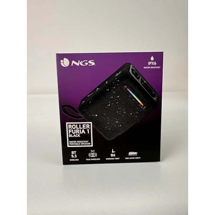 NGS Roller Furia 1 Black, Tragbarer Bluetooth Lautsprecher mit 15 W, RGB-Lichtern, IPX6 wasserdicht, True Wireless, 9 Stunden Akkulaufzeit, Schwarz – Bild 2