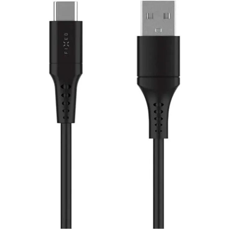FIXED USB-A zu USB-C Flüssigsilikon-Kabel, 0.3m, 60W Power Delivery, 480 Mb/s, Schwarz