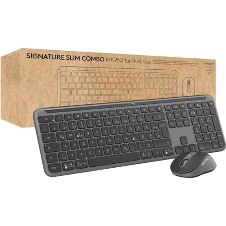 Logitech Signature Slim MK950 for Business kabelloses Tastatur-Maus-Set, leises Tippen, sicherer Empfänger, Bluetooth, weltweit Zertifiziert, Windows/Mac/Chrome/Linux, DEU QWERTZ-Layout, Grafit – Bild 1