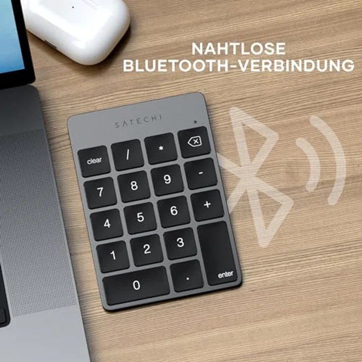 SATECHI Bluetooth Zahlenblock, Kabelloser Aluminium 18-Tasten Nummernblock, USB-C wiederaufladbar für MacBook & Windows - Space Grau – Bild 3