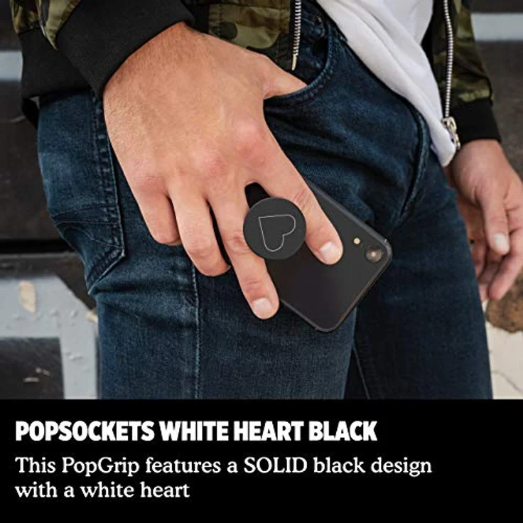 PopSockets PopGrip - Ausziehbarer Sockel und Griff für Smartphones und Tablets mit einem Austauschbarem Top - White Heart Black – Bild 4