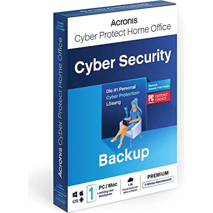 Acronis Cyber Protect Home Office 2023 Premium  1 TB Cloud-Speicher 1 PC/Mac 1 Jahr Windows/Mac/Android/iOS Internet Security inklusive Backup Aktivierungscode per Post