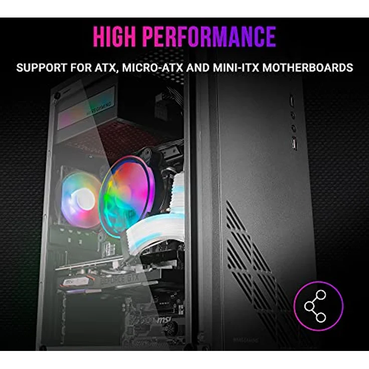 Mars Gaming MC100 ATX Gehäuse mit RGB-Beleuchtung und Seitenteil aus Glas, Schwarz – Bild 5