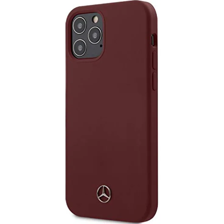 Mercedes-Benz Handyhülle für iPhone 12 / iPhone 12 Pro, Rot Silikon mit 3D Metall Logo, Easy Snap, Fallschutz, Offizielles Lizenzprodukt