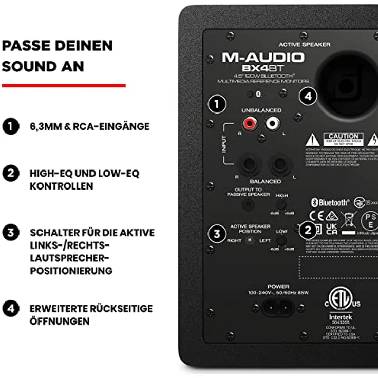 M-AUDIO BX4 BT, 2x Bluetooth-Multimedia-Referenzmonitore mit 120 Watt, schwarz – Bild 5