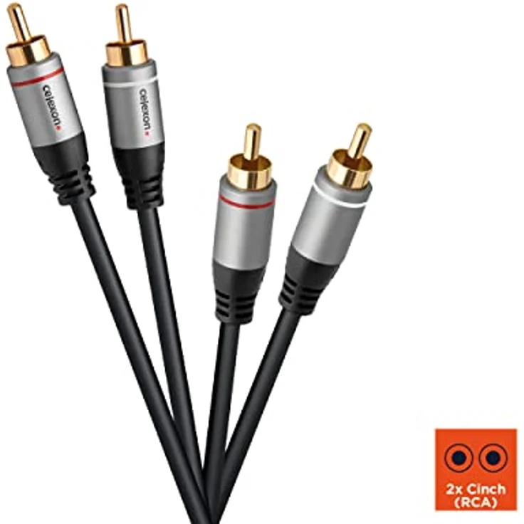 celexon 2x Cinch Stereo Audiokabel 10,0m - Professional Line, schwarz, 3-fach geschirmt, vergoldete Kontakte, flexibler Knickschutz – Bild 4