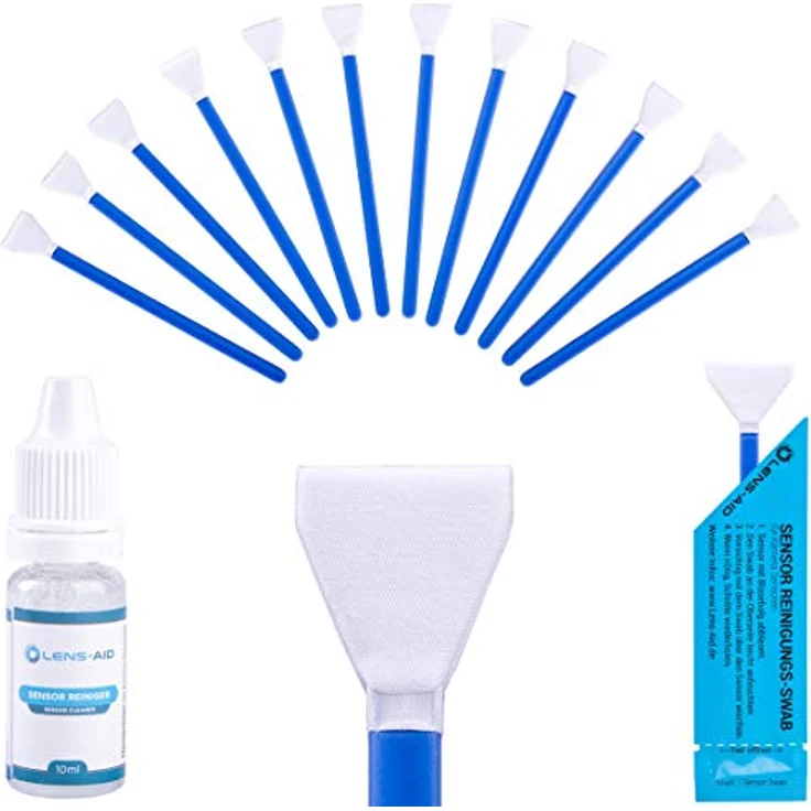 Lens-Aid Sensor Reinigungsset mit Swabs und Flüssig-Reiniger zum Reinigen von APS-C Kamera Sensoren: 12x Mikrofaser Swabs 16 mm einzeln verpackt inkl. Liquid – Bild 1