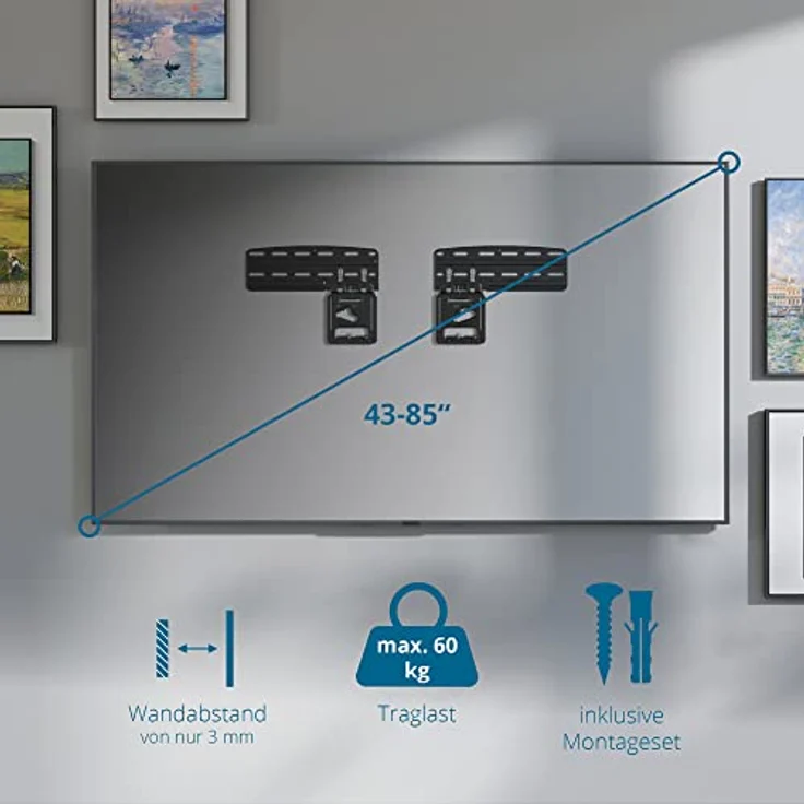Xantron® SF01 Samsung TV Wandhalterung 43-85 Zoll/ Slim Fit max. 60kg / Fernseher , minimaler Wandabstand - inkl. Montagematerial – Bild 2