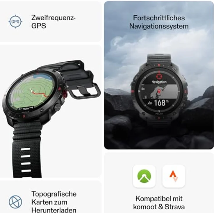 Polar Grit X2 Pro H10 Bundle, Sportuhr + Smartwatch, 48.60 mm, Edelstahl, S, L, Militärqualität, Dual-Frequenz-GPS, AMOLED-Touchscreen – Bild 2