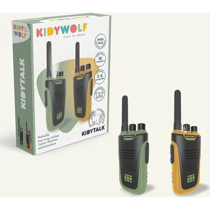 KIDYWOLF Walkie-Talkies mit Taschenlampe, Reichweite bis 6 km, grün/orange – Bild 6