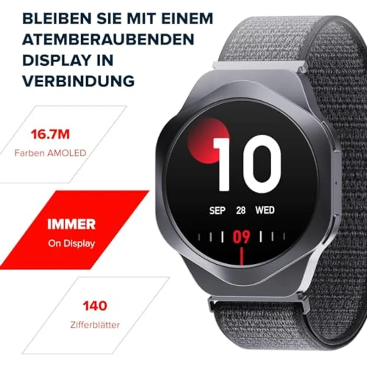 CANYON Smartwatch Hexagon, 1,43" AMOLED Fitnessuhr mit Telefonfunktion, 123 Sportmodi, SpO2 & Herzfrequenz, Schrittzähler, Schlafmonitor, iOS & Android, in Aluminiumlegierung – Bild 3