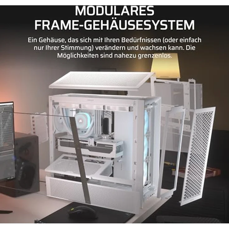CORSAIR Frame 4000D RS ARGB Modulares Mid-Tower ATX PC-Gehäuse – Hoher Luftstrom, 3X Vorinstallierte RS ARGB-Lüfter, ASUS BTF, MSI Project Zero, Gigabyte Project Stealth – Weiß – Bild 3