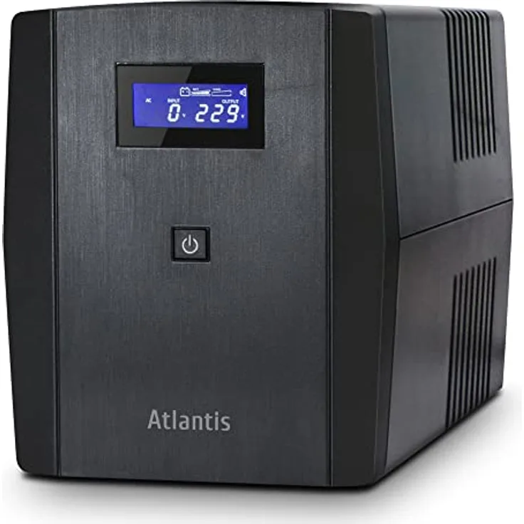 ATLANTIS OnePower 1200, UPS Line Interactive 1200VA/700W, AVR, PseudoSinuswelle, 3 IEC-Steckdosen+2 Schuko-Steckdosen, 2 Batterien 12V 7Ah