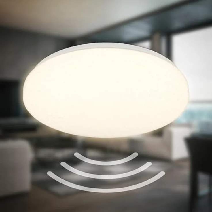 B.K.Licht - LED Deckenlampe mit Bewegungsmelder 3m Reichweite IP54, 12W LED-Platine, 1300 Lumen, warmweißes Licht, 120 Grad Erfassung, 27x6,5 cm, Weiß – Bild 1