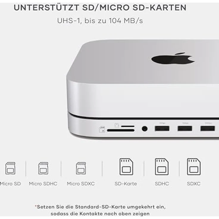 SATECHI Mac Mini Hub & Ständer mit SSD-Gehäuse Silber für NVME & SATA M.2, USB C 10 Gbit/s, 3 USB A 5/10 Gbit/s, 2.0 Audio-Buchse, für Mac Mini M2/M1, Mac Studio – Bild 5