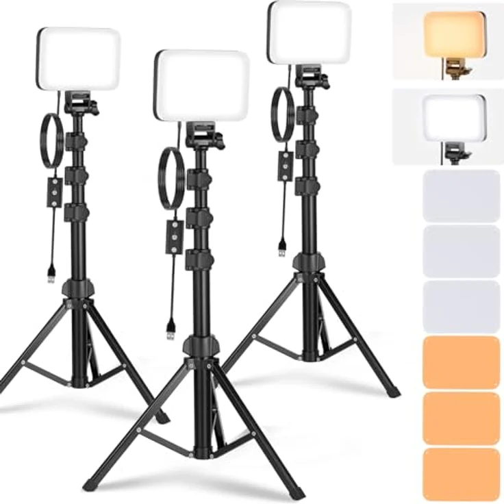 NEEWER Basics LED Videoleuchte Panel BP66, 3er Set dimmbare tragbare Studioleuchten mit Stativen und Farbfiltern, 3200K-5600K, CRI95, 750Lux für Fotografie und Streaming – Bild 1