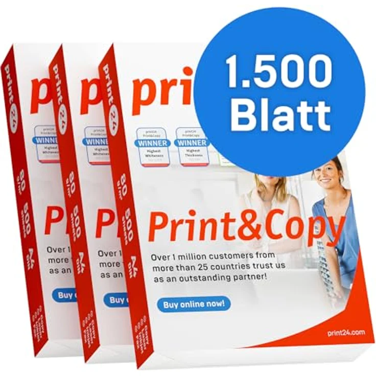 print24 Druckerpapier Kopierpapier 1500 Blatt 3 x 500 A4 80g Premium Weiß Testsieger PEFC – Bild 2
