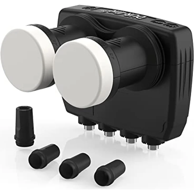 DUR-line 6° Monoblock Quad LNB - Astra 19,2°E + Hotbird 13°E - 4 Teilnehmer & 2 Satelliten (MB6-QS) - Full HD, 4K, 8K, 3D - Wetterfest + Mobilfunk-Abschirmung, Schwarz – Bild 1
