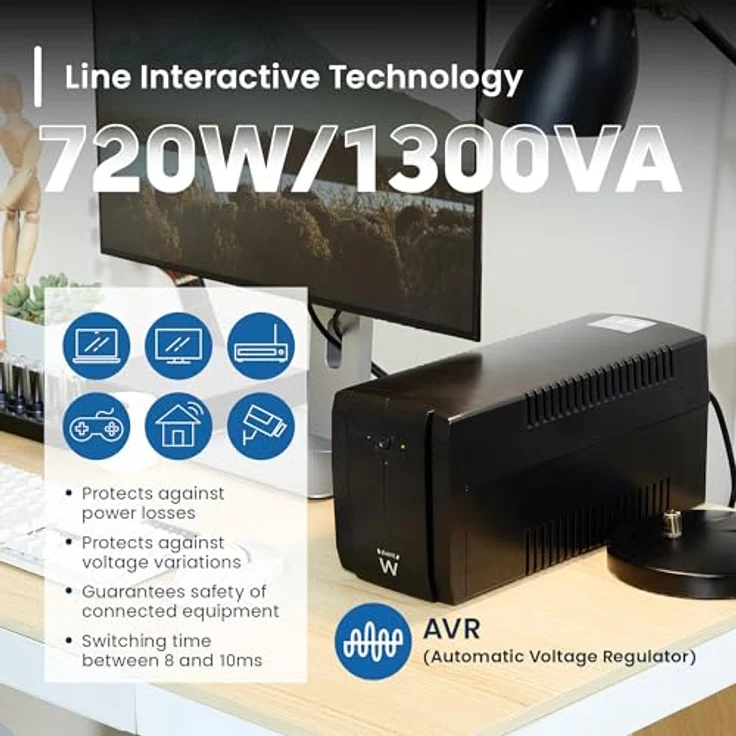 Ewent EW3997, Unterbrechungsfreies Stromversorgungssystem mit 720 W, Mini-Tower-Design, 3 AC-Ausgänge, Sinuswellen-Ausgang – Bild 4