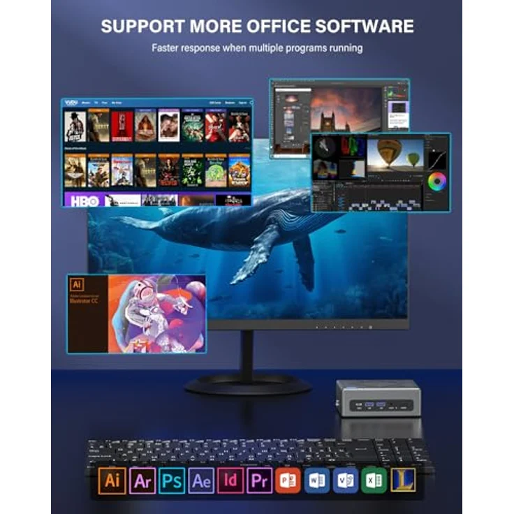 Mini PC Intel Core i5-12450H(8C/12T, bis zu 4,4GHz), 16GB DDR4 512GB M.2 NVMe SSD Mini Desktop PC, Mini Computer mit 1,20GHz Intel UHD-Grafik,WiFi 6,2X HDMI+VGA 4K UHD Triple Display,4X USB 3.0,Type-C – Bild 4