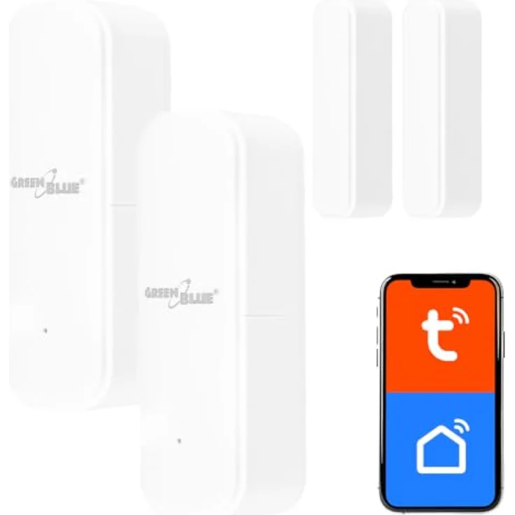 GreenBlue Drahtloser Tür- und Fenstersensor, 2 Stück, Weiß, Intelligente Überwachung mit Alarmfunktion und App-Integration – Bild 1
