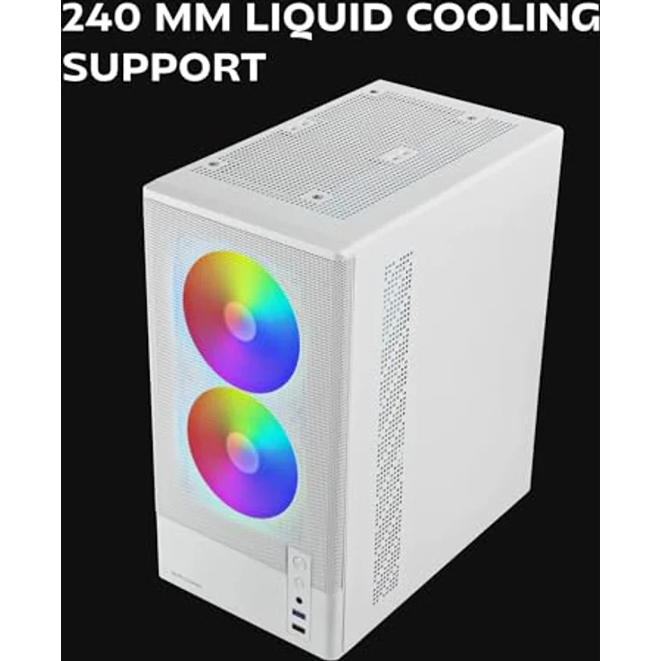 Mars Gaming MC-Onyx, MicroATX Gaming-Gehäuse mit Metall-Mesh-Front, gehärtetem Glas-Seitenfenster, 3 ARGB Lüftern und Flüssigkeitskühlung bis 240mm, Weiß – Bild 4