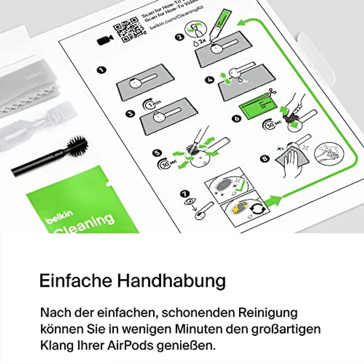 Belkin AirPods Reinigungsset - AirPod-Reiniger zur schonenden Entfernung von 99% der Rückstände von Ohrenschmalz und Schmutz, kompatibel mit AirPods 1, AirPods 2, AirPods 3 (1, 2. und 3. Gen.) – Bild 4
