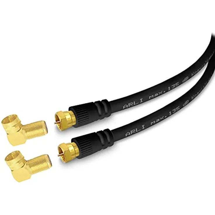 ARLI 7m HD Sat Doppel Winkel Anschlusskabel schwarz, 5-fach geschirmt bis 135 dB, vergoldete F-Stecker & Winkeladapter, geeignet für DVB-S2, DVB-T2, 4K und 8K HDTV