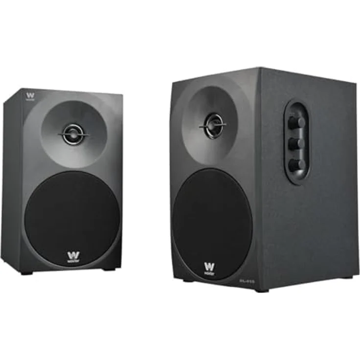 Woxter Dynamic Line 410 Black - 2.0 Stereo-Lautsprecher (mit 150W Leistung angetrieben, Holz, 4, Woofer, 2 Hochtöner, 3,5 mm, RCA, Bassreflex-Control (Lautstärke, Höhen, Bass), Farbe schwarz – Bild 7