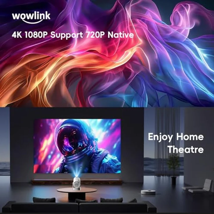 wowlink W210 Mini Beamer, 4K Smart Projektor mit 1080P FHD, WiFi 6, Bluetooth 5.4, Auto Keystone Korrektur, tragbar, leichtes Gewicht, weiß – Bild 4