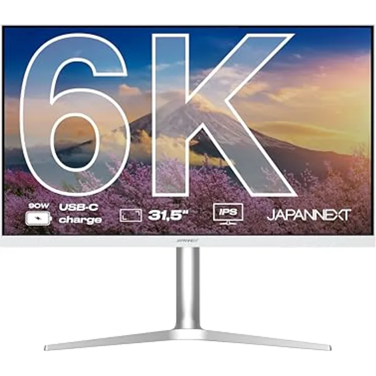 JapanNext Monitor 32" IPS 6K (6016x3384) Weiß | HDR | USB-C-Laden (90W) | Höhen- & neigungsverstellbar | Integrierte Lautsprecher | G-Sync/FreeSync | JN-IPS326K-HSPC9