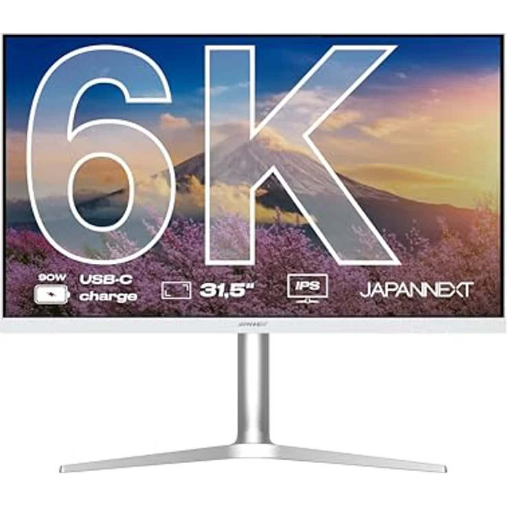 JapanNext Monitor 32" IPS 6K (6016x3384) Weiß | HDR | USB-C-Laden (90W) | Höhen- & neigungsverstellbar | Integrierte Lautsprecher | G-Sync/FreeSync | JN-IPS326K-HSPC9 – Bild 1