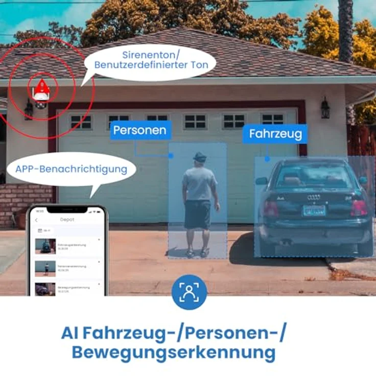 Tenda CH7 Überwachungskamera Aussen WLAN 2K+ mit 4MP, Nachtsicht in Farbe, 2-Wege Audio, AI Personen- und Fahrzeugerkennung, Ton- und Lichtalarm, APP/Web-Steuerung – Bild 4