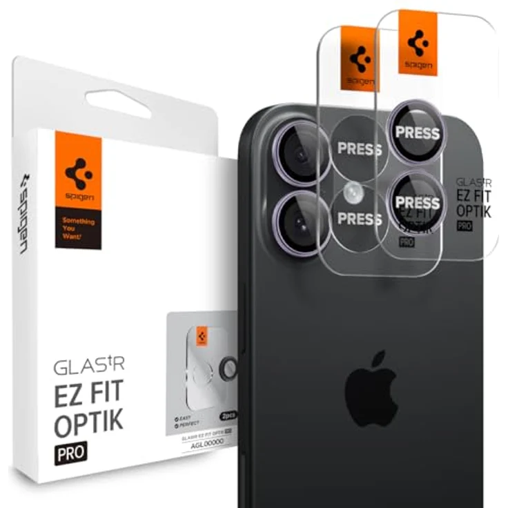 Spigen Glass tR EZ Fit Optik Pro 2 Pack, 9H gehärtete Displayschutzfolie für Apple iPhone 16, iPhone 17 und iPhone 16 Plus, Violett – Bild 1