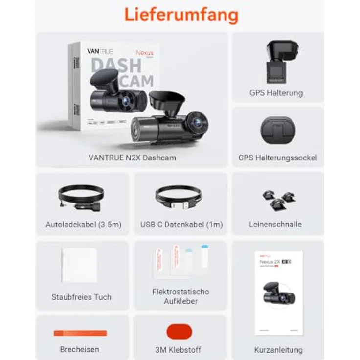 VANTRUE N2X Dual Dashcam, 2.7K + 1080P Auflösung, GPS, 5G WiFi, IR-Nachtsicht für Innen- und Außenüberwachung – Bild 10