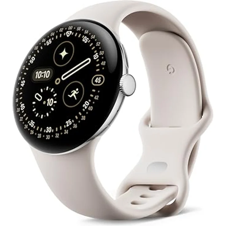 Google Pixel Watch 4 (45 mm), Android-Smartwatch mit Gesundheits- und Fitness-Tracking, Aluminiumgehäuse in Polished Silver, Sportarmband in Porcelain, LTE – Bild 1