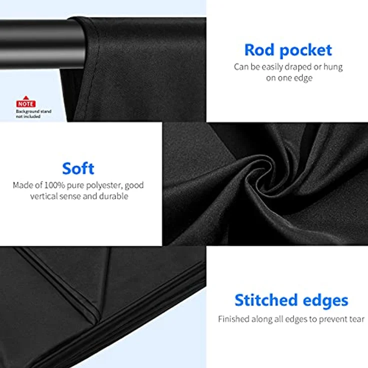 Neewer 10 x 12 ft/3 x 3,6 m Pro Foto Studio 100% Pure Musselin klappbar Hintergrund Hintergrund für Fotografie, Video und Gartenblick (nur Hintergrund) - Schwarz – Bild 6