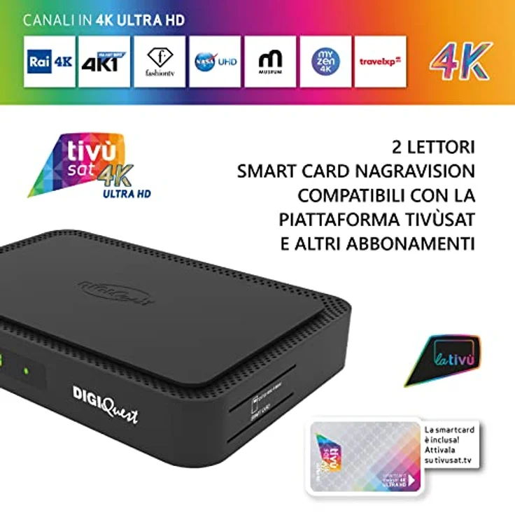Digiquest Tivùsat Q90 On Demand 4K, Doppeltuner, DVB-T2, DVB-S2, PVR-Videorekorder, Schwarz, inkl. Tivusat 4K Karte – Bild 3