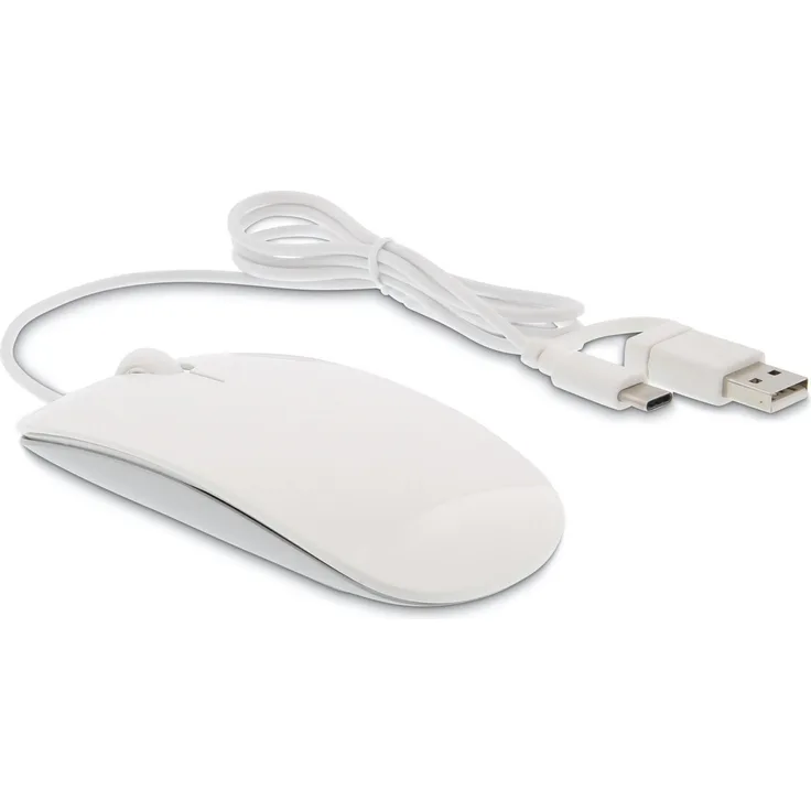 LMP Easy Mouse, Kabelgebundene Maus mit 1600 dpi IR-Sensor und 2-in-1 USB-C/USB-A Stecker, Weiss