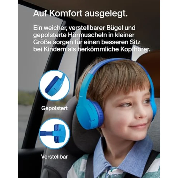 Belkin SoundForm Mini kabelloser Kinderkopfhörer mit Mikrofon, 30 Std. Wiedergabe, lustige Aufkleber - Blau – Bild 4