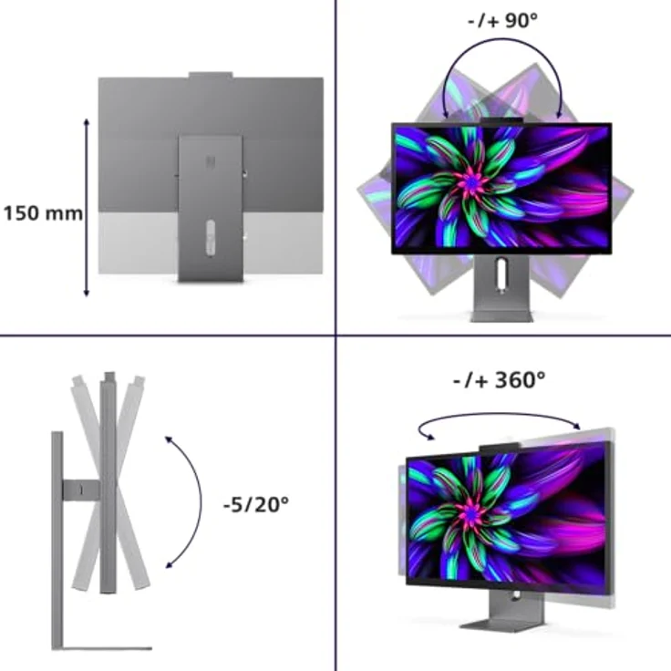 Philips 27E3U7903, 27 Zoll 5K Ultra HD+ Monitor mit Webcam, höhenverstellbar, Lautsprecher, HDR600, USB-C (96 W Power Delivery), grau – Bild 5